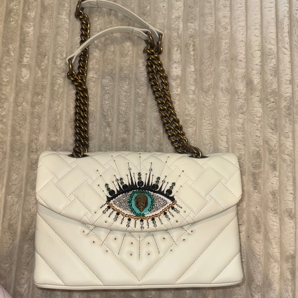 Kurt Geiger White Quilted Bag with Eye Embroidery